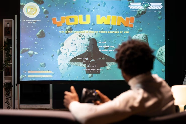 gamer-receiving-victory-message-after-completing-all-videogame-levels-watching-statistics