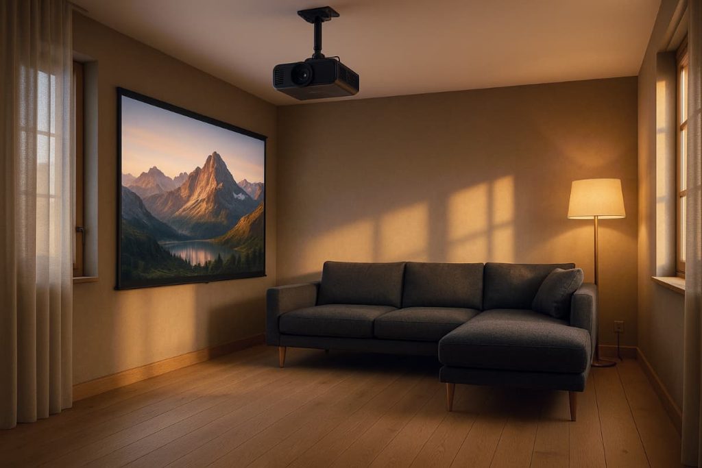 Ceiling mounted projector installation in home theater
