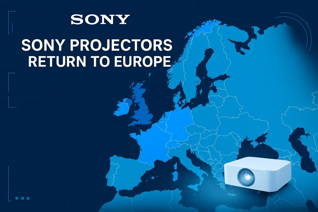 Map showing Sony projectors returning to Europe with 4K laser projector focus.