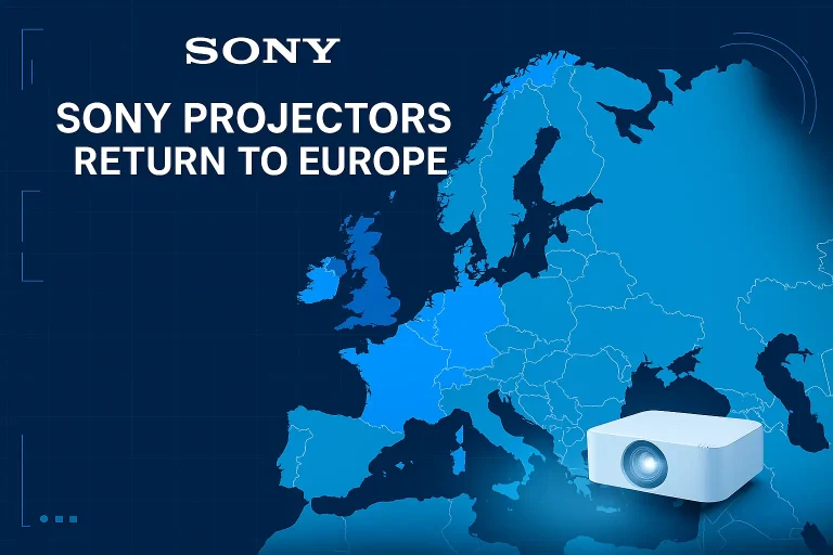 Map showing Sony projectors returning to Europe with 4K laser projector focus.