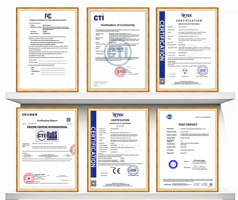 Projector OEM ODM compliance certificates including CE FCC RoHS and test reports