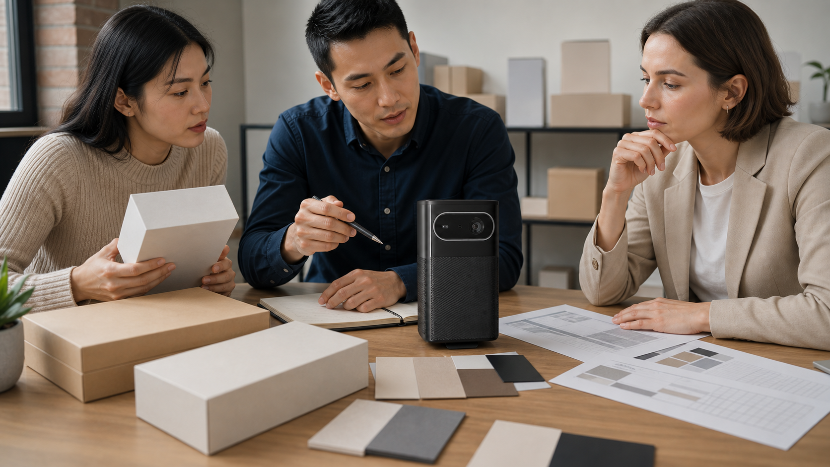 Projector manufacturer discussing custom packaging design and OEM project requirements